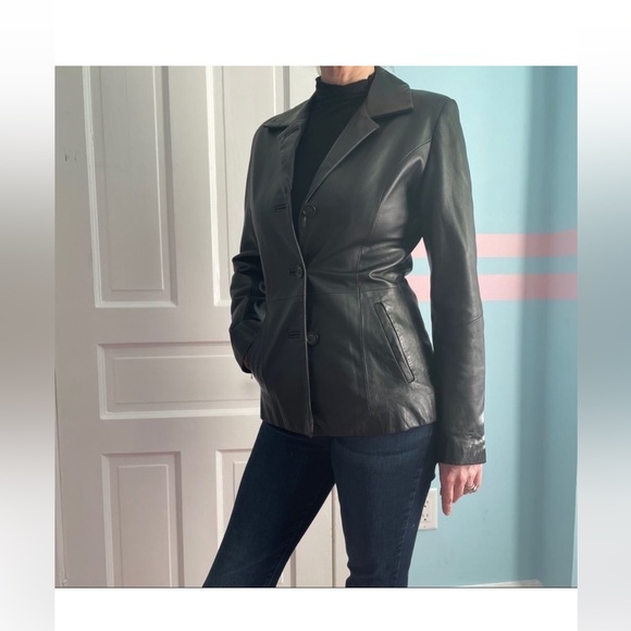 SONOMA Sz L WOMENS JACKET COAT BLAZER LAMBSKIN LEATHER BALCK COLOR - Picture 6 of 6